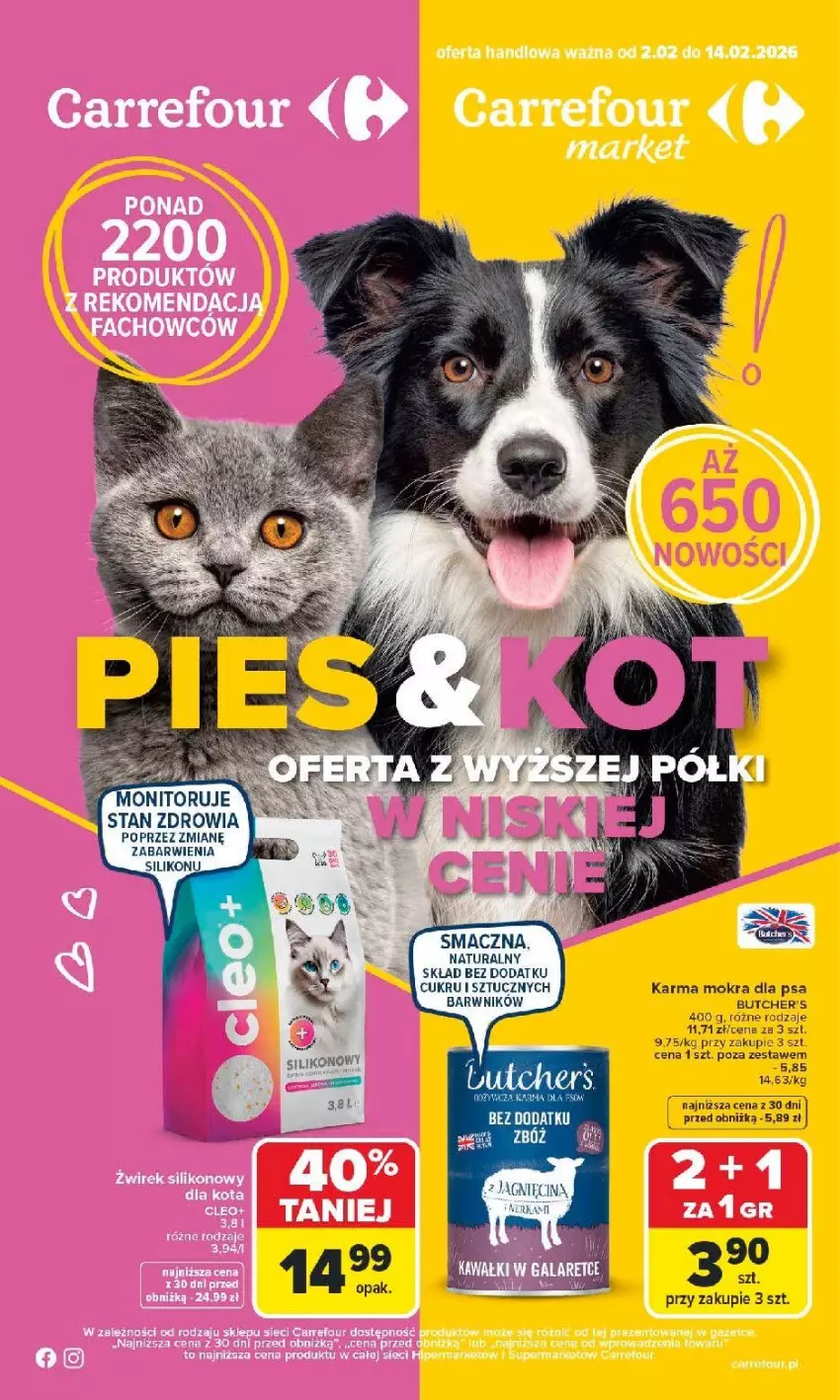 Gazetka promocyjna Carrefour - Gazetka Pies & kot od poniedziałku! - ważna 02.02 do 14.02.2026 - strona 1 - produkty: Butcher's