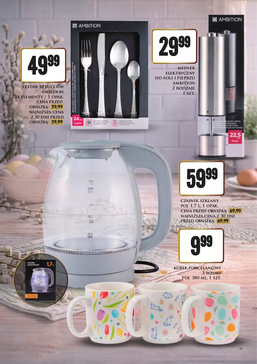 Gazetka promocyjna Dino - Katalog / Czas na Wielkanoc - ważna 09.03 do 21.03.2026 - strona 19 - produkty: Ambition, Czajnik, Kubek, Młynek, Pieprz, Por, Zestaw sztućców