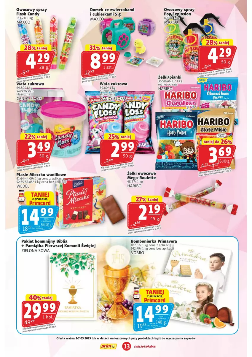 Gazetka promocyjna Prim Market - ważna 02.05 do 07.05.2025 - strona 13 - produkty: Candy, Cukier, Haribo, Mleczko, Prima, Primavera, Ptasie mleczko, Wata cukrowa