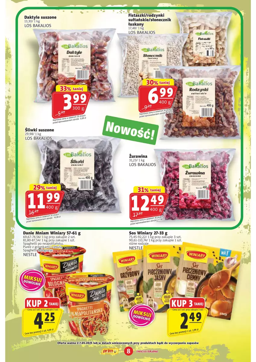 Gazetka promocyjna Prim Market - ważna 02.05 do 07.05.2025 - strona 8 - produkty: Daktyle, Pur, Rodzynki, Sos, Spaghetti, Winiary
