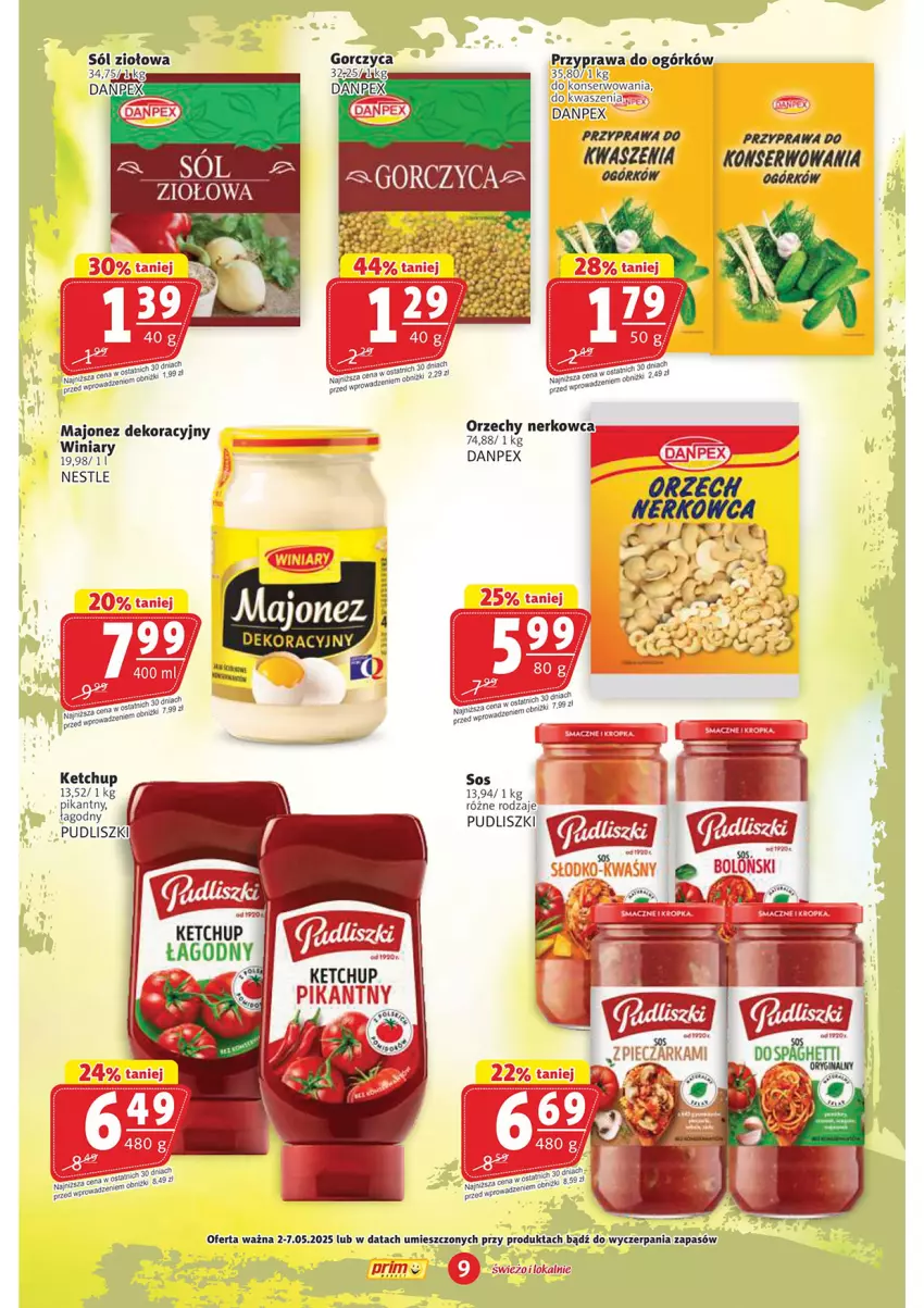 Gazetka promocyjna Prim Market - ważna 02.05 do 07.05.2025 - strona 9 - produkty: Ketchup, LG, Majonez, Piec, Pieczarka, Por, Pudliszki, Ser, Sól, Sos, Winiary