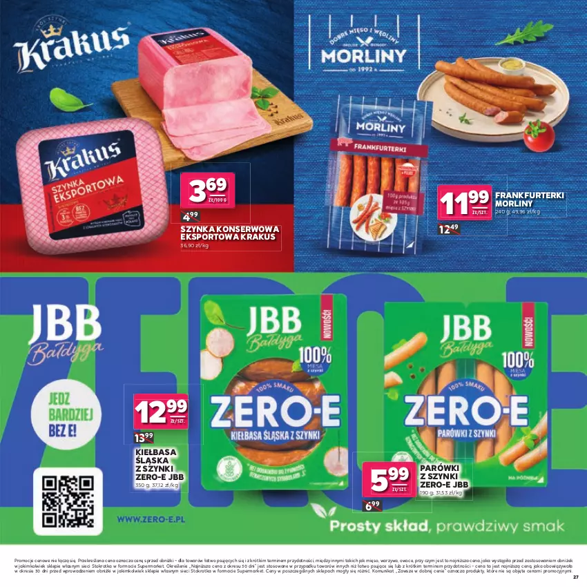 Gazetka promocyjna Stokrotka - Katalog Łap Okazje! - ważna 02.07 do 15.07.2026 - strona 27 - produkty: Frankfurterki, Kiełbasa, Kiełbasa śląska, Krakus, Mięso, Morliny, Owoce, Parówki, Parówki z szynki, Por, Ser, Sport, Szynka, Szynka konserwowa, Warzywa