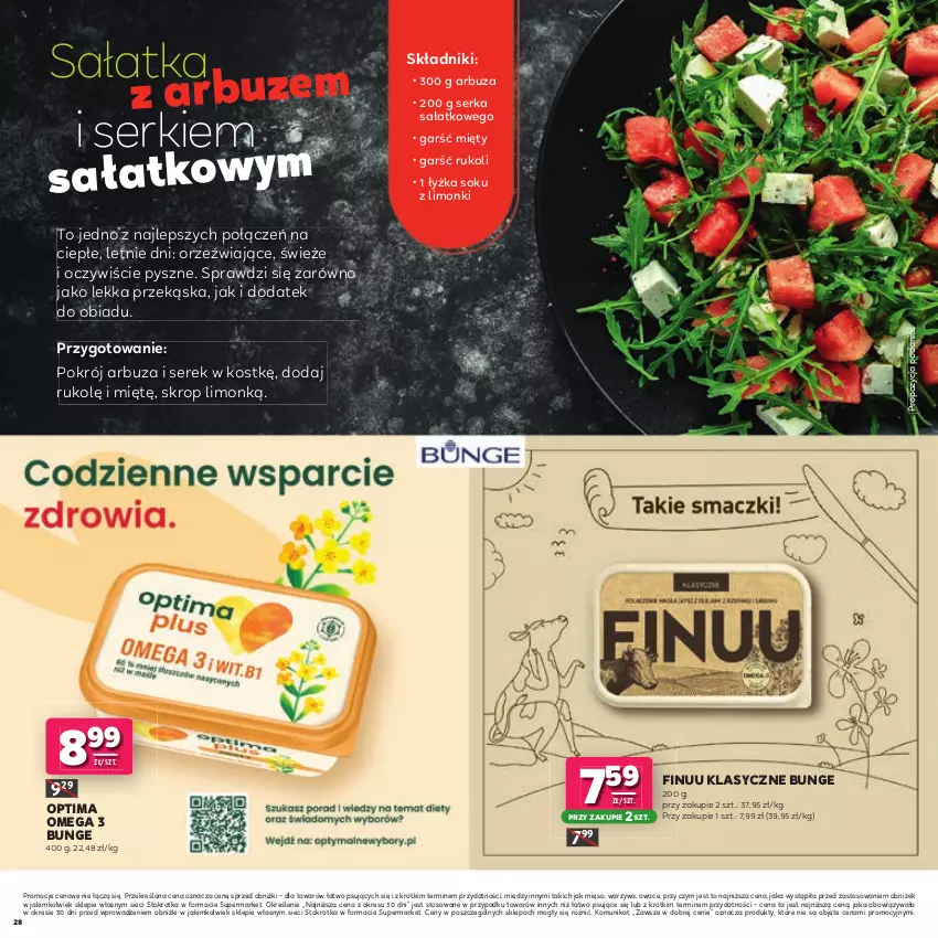 Gazetka promocyjna Stokrotka - Katalog Łap Okazje! - ważna 02.07 do 15.07.2026 - strona 28 - produkty: Arbuz, Finuu, Mięso, Optima, Owoce, Sałat, Sałatka, Ser, Serek, Sok, Warzywa