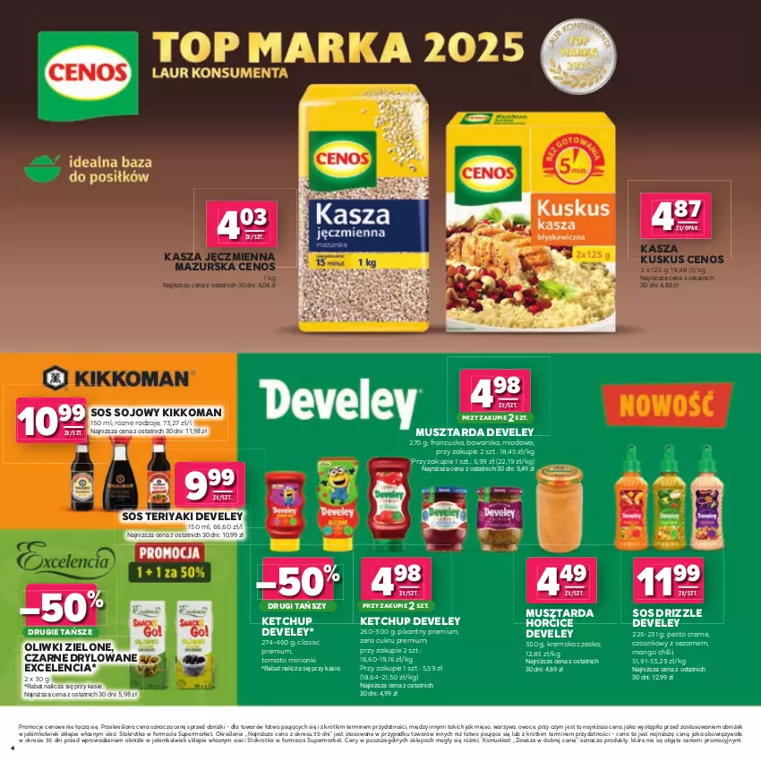 Gazetka promocyjna Stokrotka - Katalog Łap Okazje! - ważna 02.07 do 15.07.2026 - strona 4 - produkty: Cenos, Kasza, Kasza jęczmienna, Ketchup, Kuskus, Mango, Mięso, Mus, Musztarda, Oliwki, Oliwki zielone, Owoce, Pesto, Sezam, Sos, Sos sojowy, Warzywa
