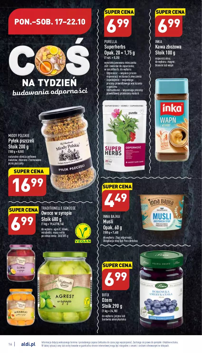 Gazetka promocyjna Aldi - Pełny katalog - ważna 17.10 do 22.10.2022 - strona 16 - produkty: Borówka, Borówka amerykańska, Dżem, Gres, Inka, Kawa, Kawa zbożowa, Mus, Owoce, Por, Pur, Syrop, Top