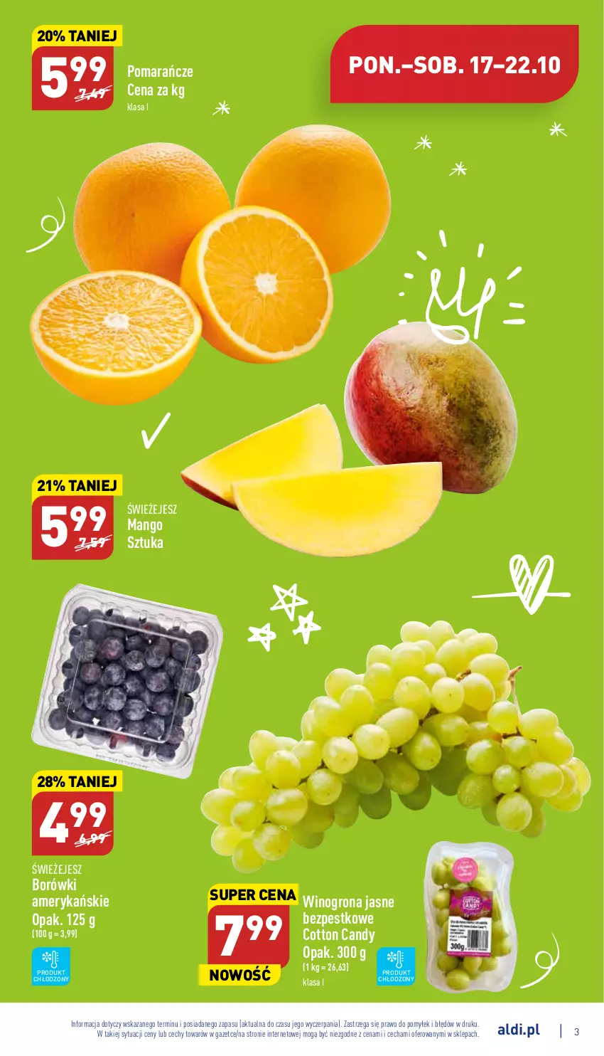 Gazetka promocyjna Aldi - Pełny katalog - ważna 17.10 do 22.10.2022 - strona 3 - produkty: Candy, Mango, Pomarańcze, Wino, Winogrona
