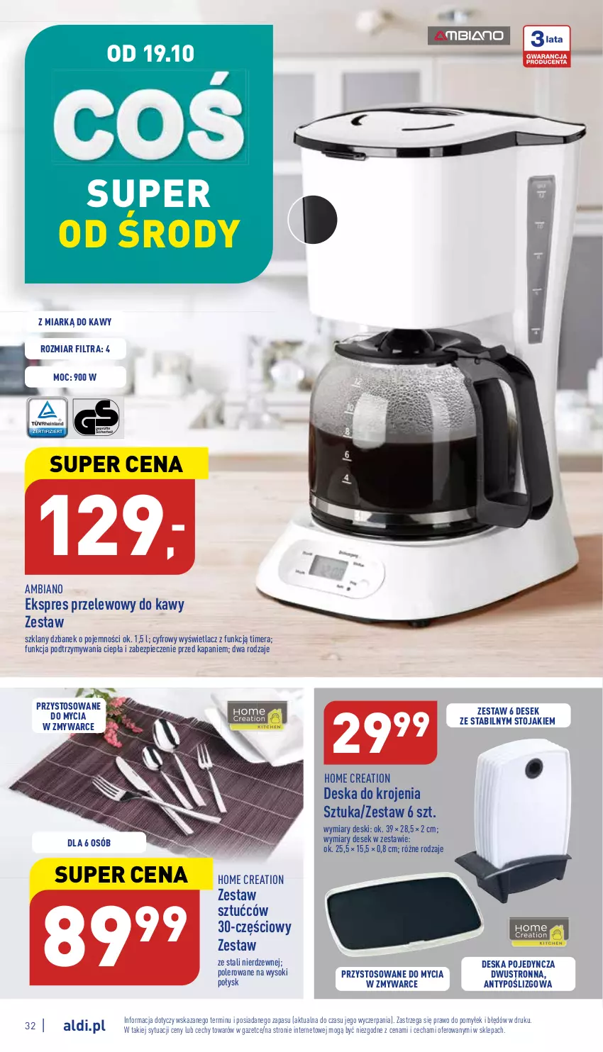 Gazetka promocyjna Aldi - Pełny katalog - ważna 17.10 do 22.10.2022 - strona 32 - produkty: Deska do krojenia, Dzbanek, Ekspres przelewowy, Piec, Sok, Stojak, Zestaw sztućców