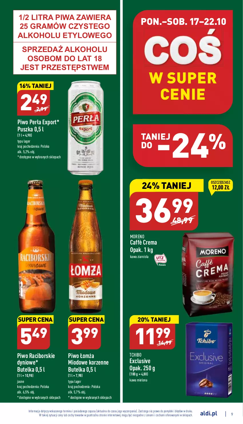 Gazetka promocyjna Aldi - Pełny katalog - ważna 17.10 do 22.10.2022 - strona 9 - produkty: Gra, Kawa, Kawa mielona, Kawa ziarnista, Perła, Piwa, Piwo, Por, Tchibo