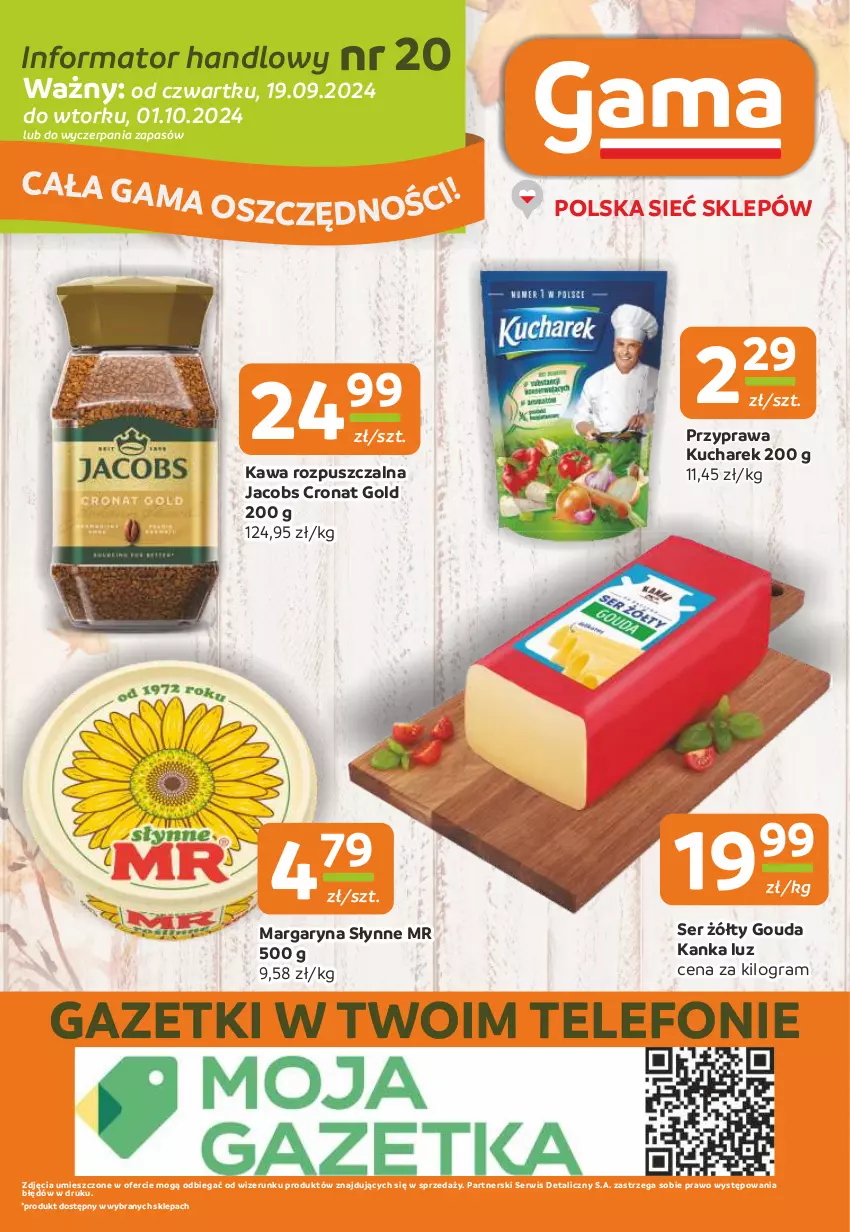 Gazetka promocyjna Gama - Gazetka Gama - ważna 19.09 do 01.10.2024 - strona 12 - produkty: Gouda, Gra, Jacobs, Kawa, Kawa rozpuszczalna, Kucharek, Margaryna, Ser, Słynne, Telefon