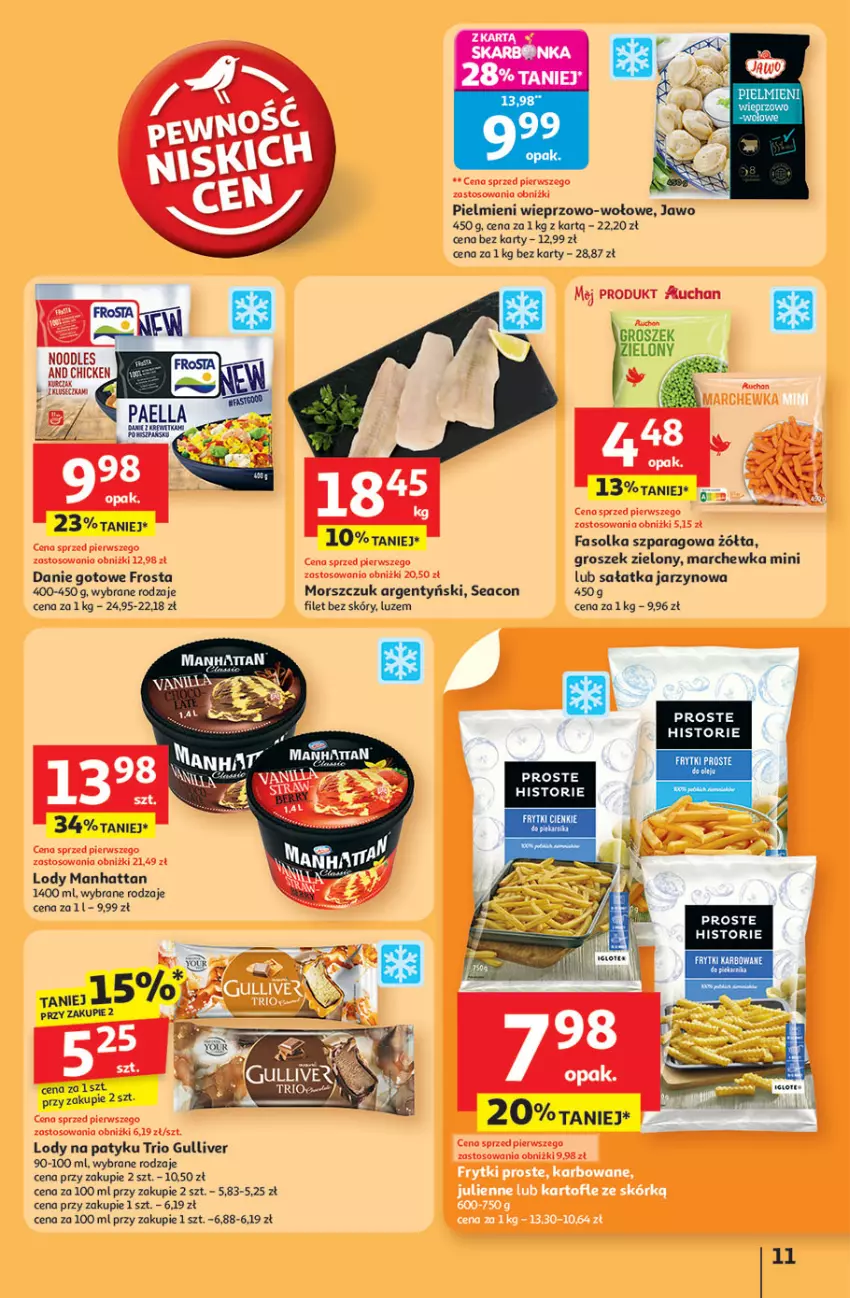 Gazetka promocyjna Auchan - Pewność niskich cen Hipermarket - ważna 24.07 do 30.07.2025 - strona 11 - produkty: Danie gotowe, Fa, Frosta, Groszek, HP, LANA, Lody, Marchewka, Sałat, Sałatka