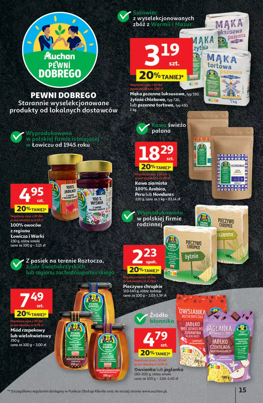 Gazetka promocyjna Auchan - Pewność niskich cen Hipermarket - ważna 24.07 do 30.07.2025 - strona 15 - produkty: BIC, Chrupki, Fa, Jaglanka, Kawa, Kawa ziarnista, Mąka, Mąka pszenna, Miód, Owsianka, Piec, Pieczywo, Pieczywo chrupkie