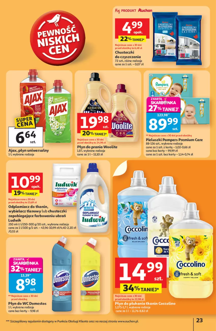 Gazetka promocyjna Auchan - Pewność niskich cen Hipermarket - ważna 24.07 do 30.07.2025 - strona 23 - produkty: Ajax, Chusteczki, Domestos, Fa, Ludwik, Odplamiacz, Pampers, Płyn do prania, Płyn do wc, Woolite