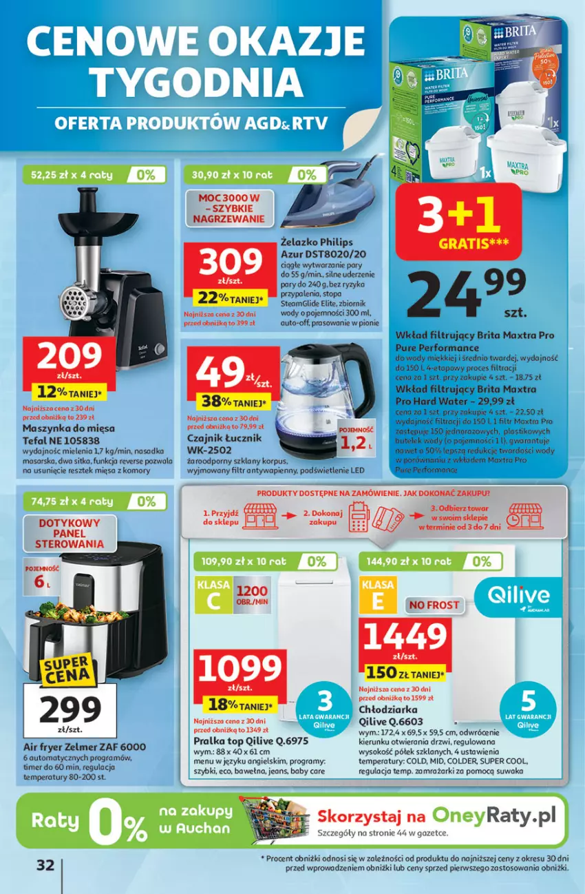 Gazetka promocyjna Auchan - Pewność niskich cen Hipermarket - ważna 24.07 do 30.07.2025 - strona 32 - produkty: Brit, Brita, Brita Maxtra, Chłodziarka, Czajnik, Drzwi, Fa, Gra, Maszynka, Philips, Por, Pralka, Pur, Sok, Szynka, Tefal, Top, Wełna, Wkład filtrujący