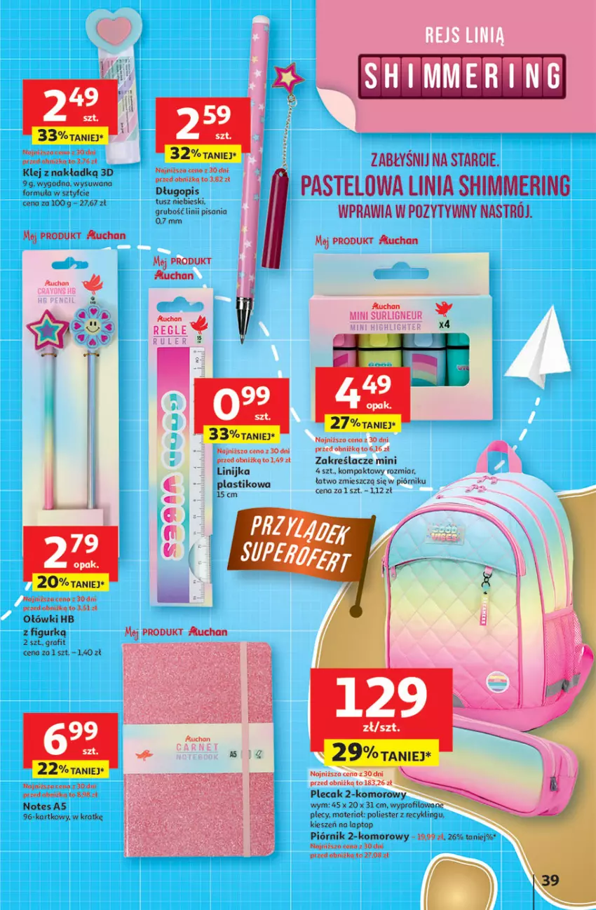 Gazetka promocyjna Auchan - Pewność niskich cen Hipermarket - ważna 24.07 do 30.07.2025 - strona 39 - produkty: Długopis, Gra, Klej, Piórnik, Plecak, Top, Tusz