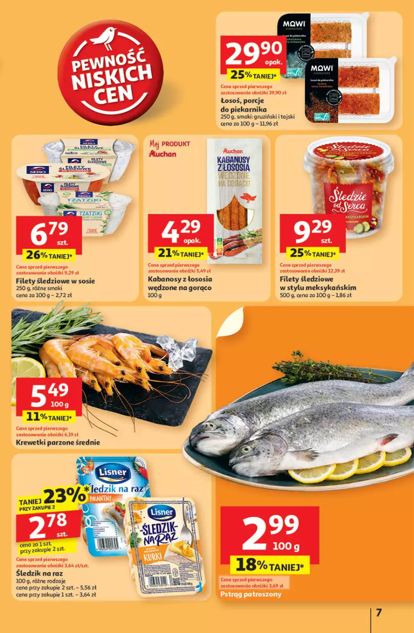 Gazetka promocyjna Auchan - Pewność niskich cen Hipermarket - ważna 24.07 do 30.07.2025 - strona 7 - produkty: Kabanos, Krewetki, Piekarnik, Por, Sos