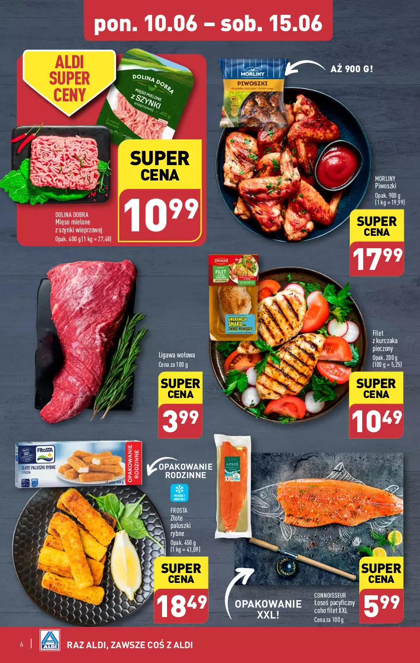 Gazetka promocyjna Aldi - Pełna oferta - ważna 10.06 do 15.06.2024 - strona 6 - produkty: Frosta, Kurczak, Mięso, Mięso mielone, Mięso mielone z szynki, Morliny, Paluszki rybne, Piec, Piwo