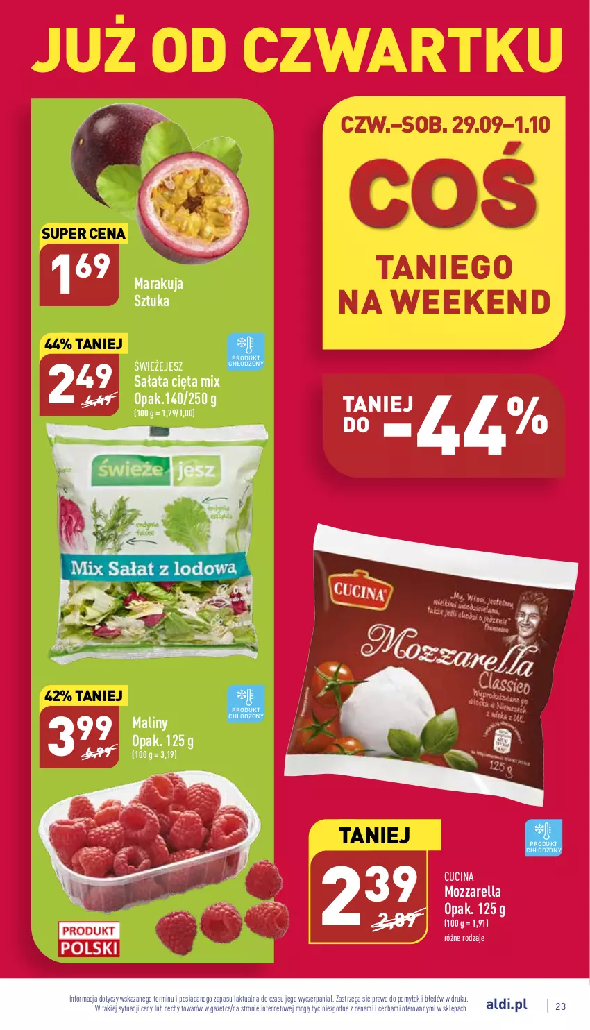 Gazetka promocyjna Aldi - Pełny katalog - ważna 26.09 do 01.10.2022 - strona 23 - produkty: Maliny, Mozzarella, Sałat