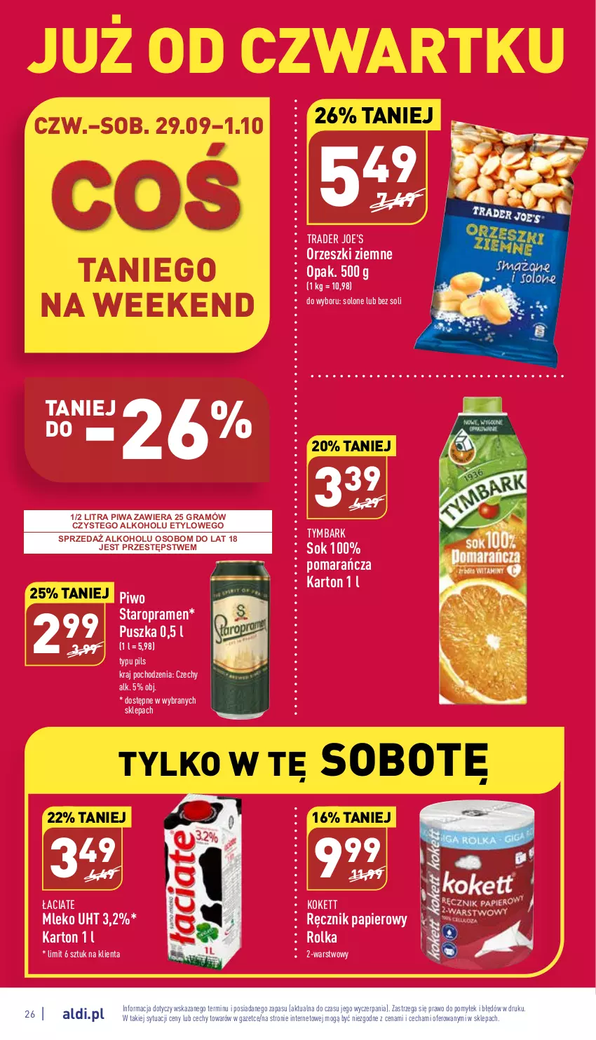 Gazetka promocyjna Aldi - Pełny katalog - ważna 26.09 do 01.10.2022 - strona 26 - produkty: Gra, Mleko, Orzeszki, Orzeszki ziemne, Papier, Piwa, Piwo, Ręcznik, Sok, Tymbark