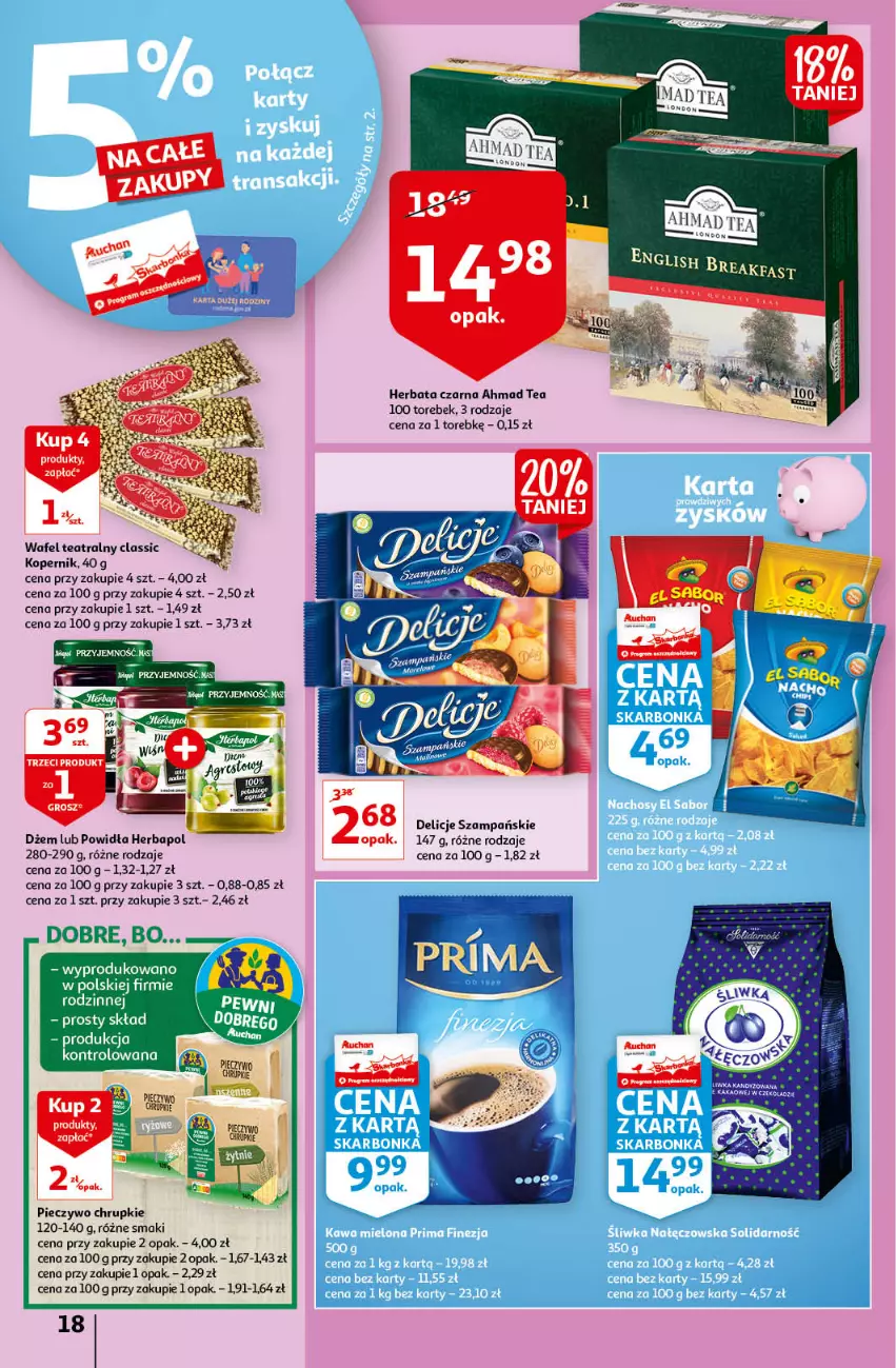 Gazetka promocyjna Auchan - Odkryj z nami regionalne smaki Hipermarkety - ważna 09.09 do 15.09.2021 - strona 18 - produkty: Chrupki, Delicje, Dżem, Herbapol, Herbata, Herbata czarna, Piec, Pieczywo, Pieczywo chrupkie