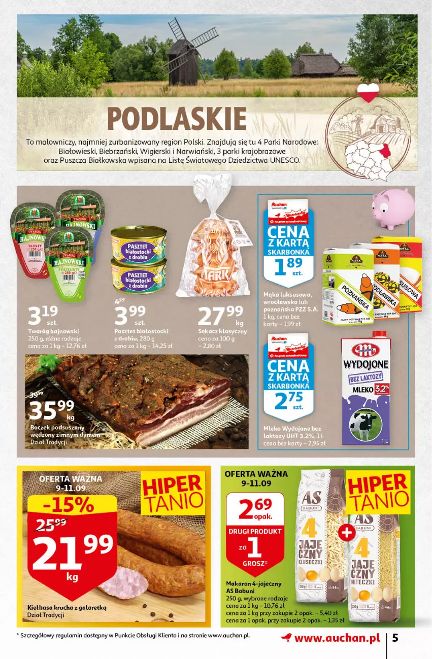 Gazetka promocyjna Auchan - Odkryj z nami regionalne smaki Hipermarkety - ważna 09.09 do 15.09.2021 - strona 5 - produkty: Boczek, Gala, Isana, Kiełbasa, Kiełbasa krucha, Obraz, Podlaski