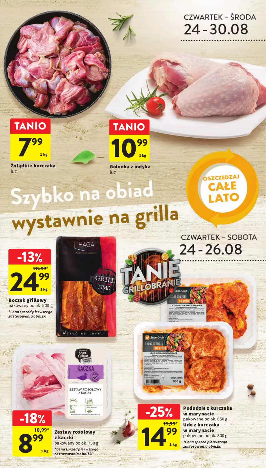 Gazetka promocyjna Intermarche - Gazetka Intermarche - ważna 24.08 do 30.08.2023 - strona 14 - produkty: Boczek, Golonka z indyka, Grill, Kurczak, Podudzie z kurczaka, Udo z kurczaka, Zestaw rosołowy z kaczki