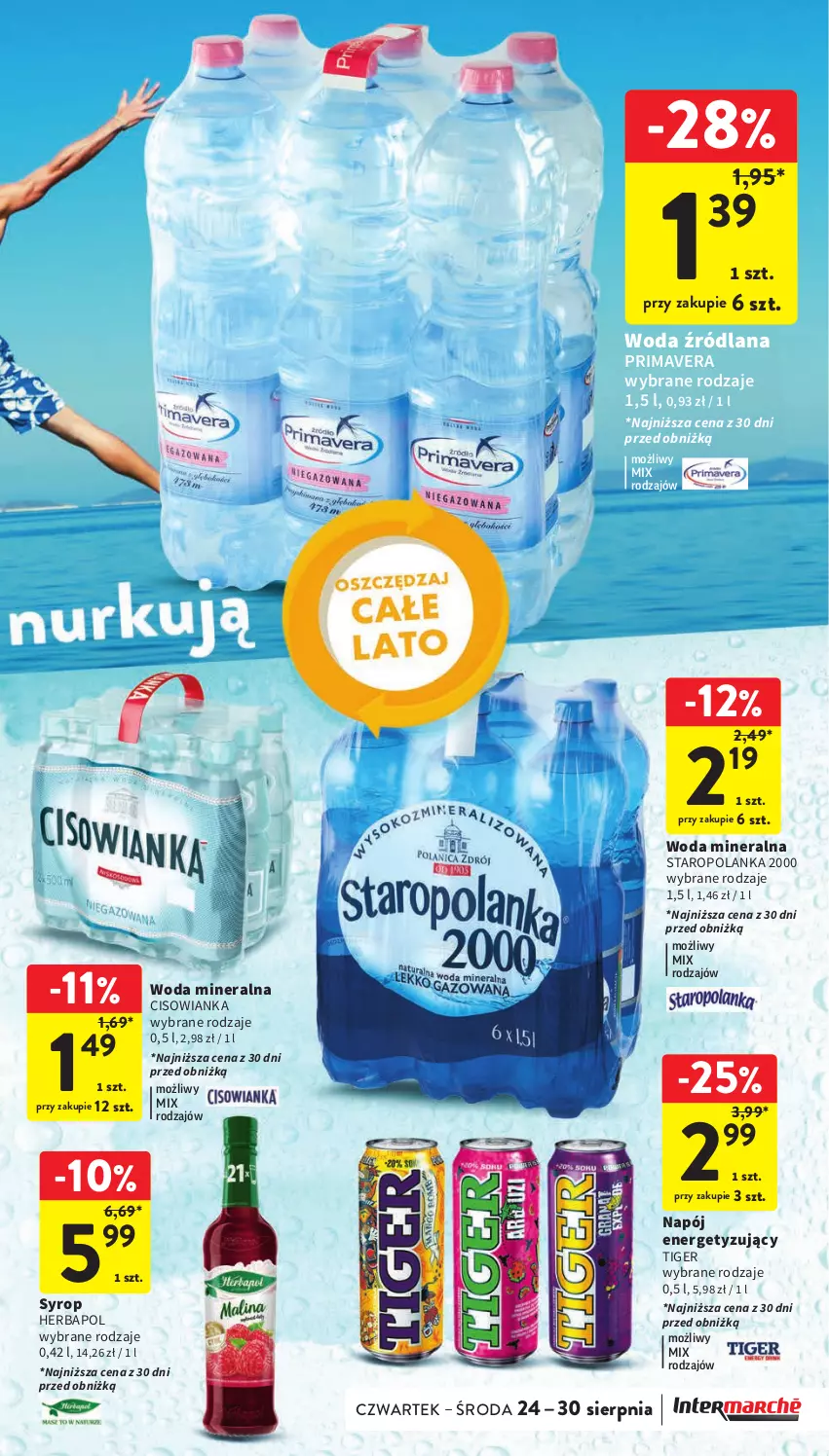 Gazetka promocyjna Intermarche - Gazetka Intermarche - ważna 24.08 do 30.08.2023 - strona 32 - produkty: Cisowianka, Herbapol, LANA, Napój, Prima, Primavera, Staropolanka, Syrop, Tiger, Woda, Woda mineralna