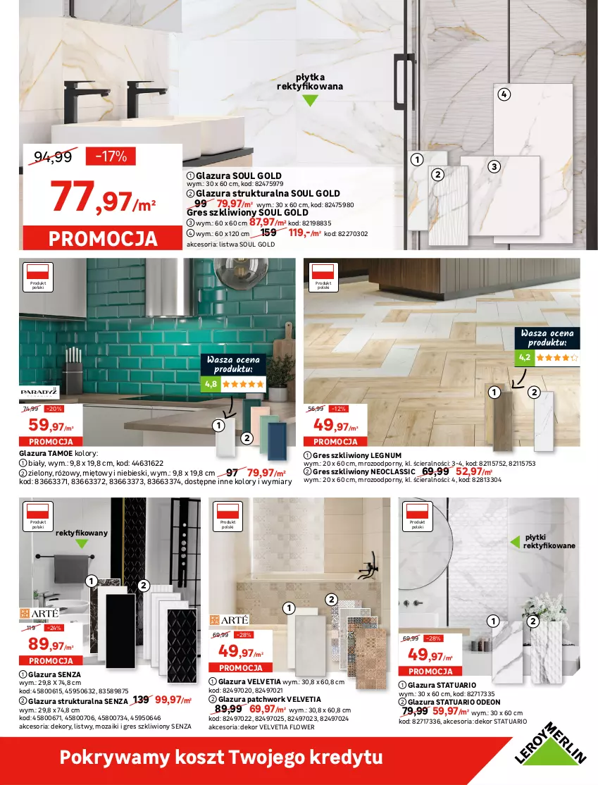 Gazetka promocyjna Leroy Merlin - Gazetka Leroy Merlin - ważna 11.05 do 31.05.2022 - strona 15 - produkty: Glazura, Gres, Gres szkliwiony, Kosz, Lazur, Listwa, Płytka, Pokrywa, Por, Ser, Top, Velvet