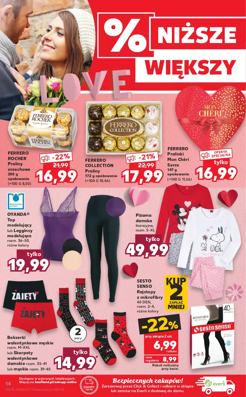 Gazetka promocyjna Kaufland - OFERTA TYGODNIA - ważna 03.02 do 09.02.2022 - strona 14 - produkty: Bokserki, Ferrero, Ferrero Rocher, Gin, Karp, Legginsy, Mon Chéri, Piec, Piżama, Praliny, Rajstopy, Ser, Top