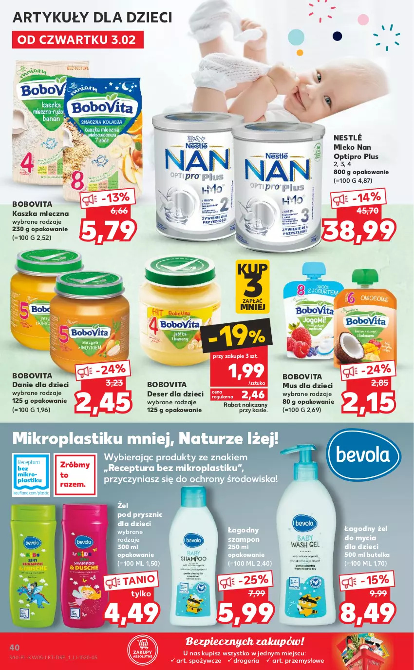 Gazetka promocyjna Kaufland - OFERTA TYGODNIA - ważna 03.02 do 09.02.2022 - strona 40 - produkty: BoboVita, Danie dla dzieci, Deser, Dzieci, Mleko, Mus, NAN Optipro, Nestlé, Piec, Ser, Szampon