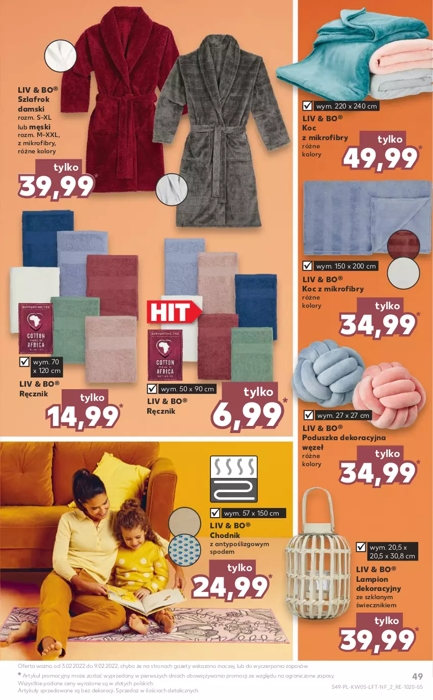 Gazetka promocyjna Kaufland - OFERTA TYGODNIA - ważna 03.02 do 09.02.2022 - strona 49 - produkty: Chodnik, Gra, Koc, Lampion, Poduszka, Poduszka dekoracyjna, Ręcznik, Szlafrok