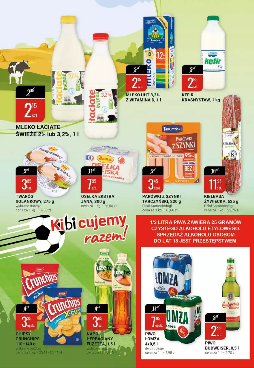 Gazetka promocyjna Bi1 - Kibicujemy razem - ważna 09.06 do 15.06.2021 - strona 4 - produkty: Fa, Kefir, Kiełbasa, Mleko, Parówki, Parówki z szynki, Piwo, Ser, Solan, Tarczyński, Twaróg