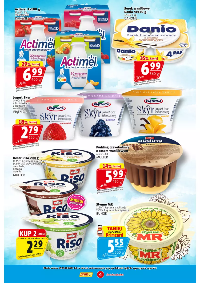 Gazetka promocyjna Prim Market - ważna 17.10 do 23.10.2024 - strona 4 - produkty: Actimel, Czekolada, Danio, Danone, Deser, Isla, Jogurt, Ser, Serek, Serek homogenizowany