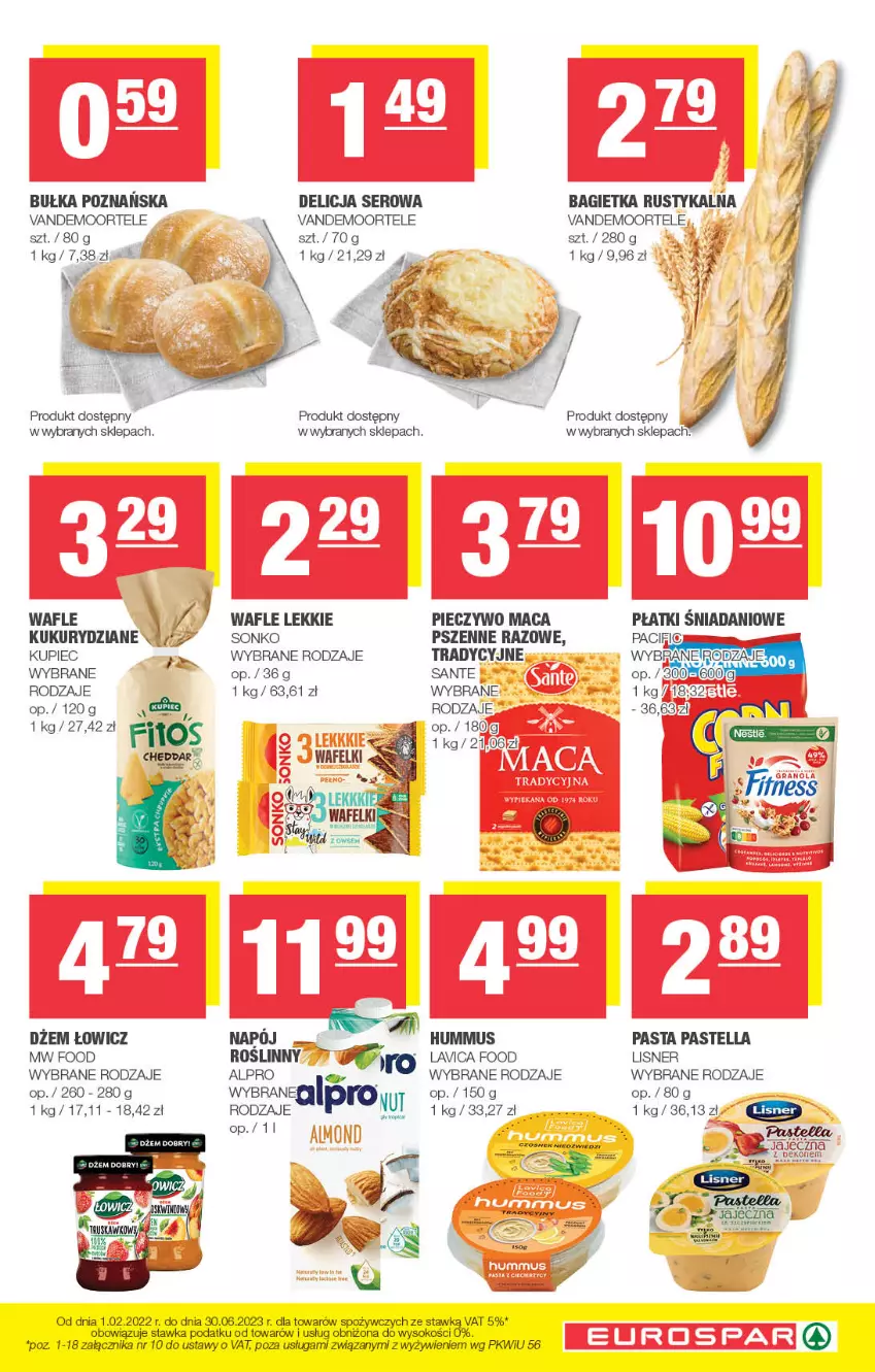 Gazetka promocyjna Spar - EuroSpar - ważna 14.05 do 24.05.2023 - strona 9 - produkty: AEG, Alpro, Bagietka, Bułka, Cheddar, Danio, Delicja serowa, Dżem, Hummus, Kupiec, Lisner, Mus, Napój, Pastella, Piec, Pieczywo, Rust, Sante, Ser, Sok, Sonko, Wafle