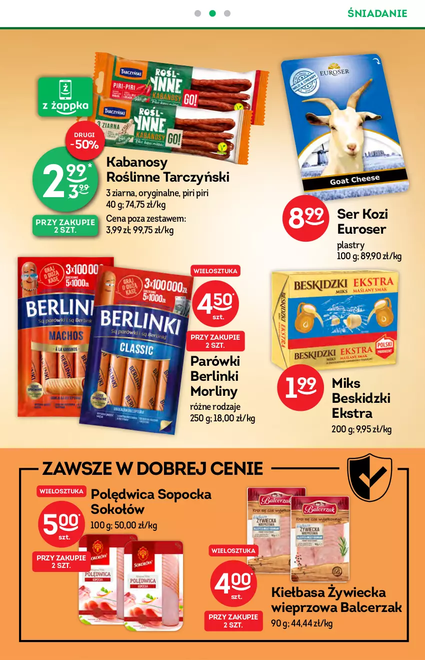 Gazetka promocyjna Żabka - ważna 20.10 do 26.10.2021 - strona 23 - produkty: Berlinki, Beskidzki, Gin, Kabanos, Kiełbasa, Morliny, Parówki, Polędwica, Ser, Ser kozi, Sok, Sokołów, Tarczyński