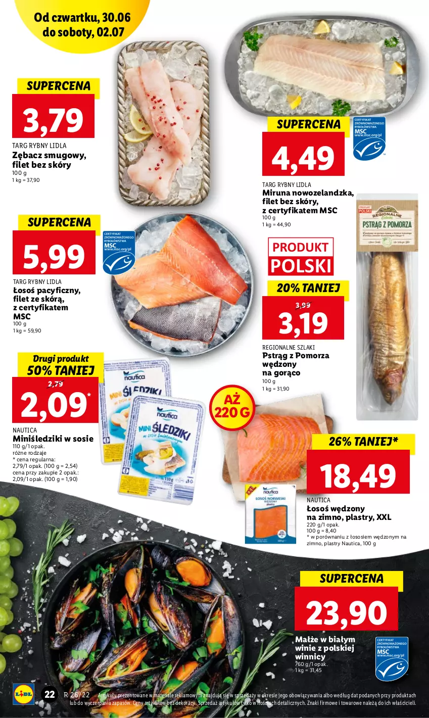 Gazetka promocyjna Lidl - GAZETKA - ważna 30.06 do 02.07.2022 - strona 22 - produkty: Małże, Miruna, Por, Pstrąg, Sos