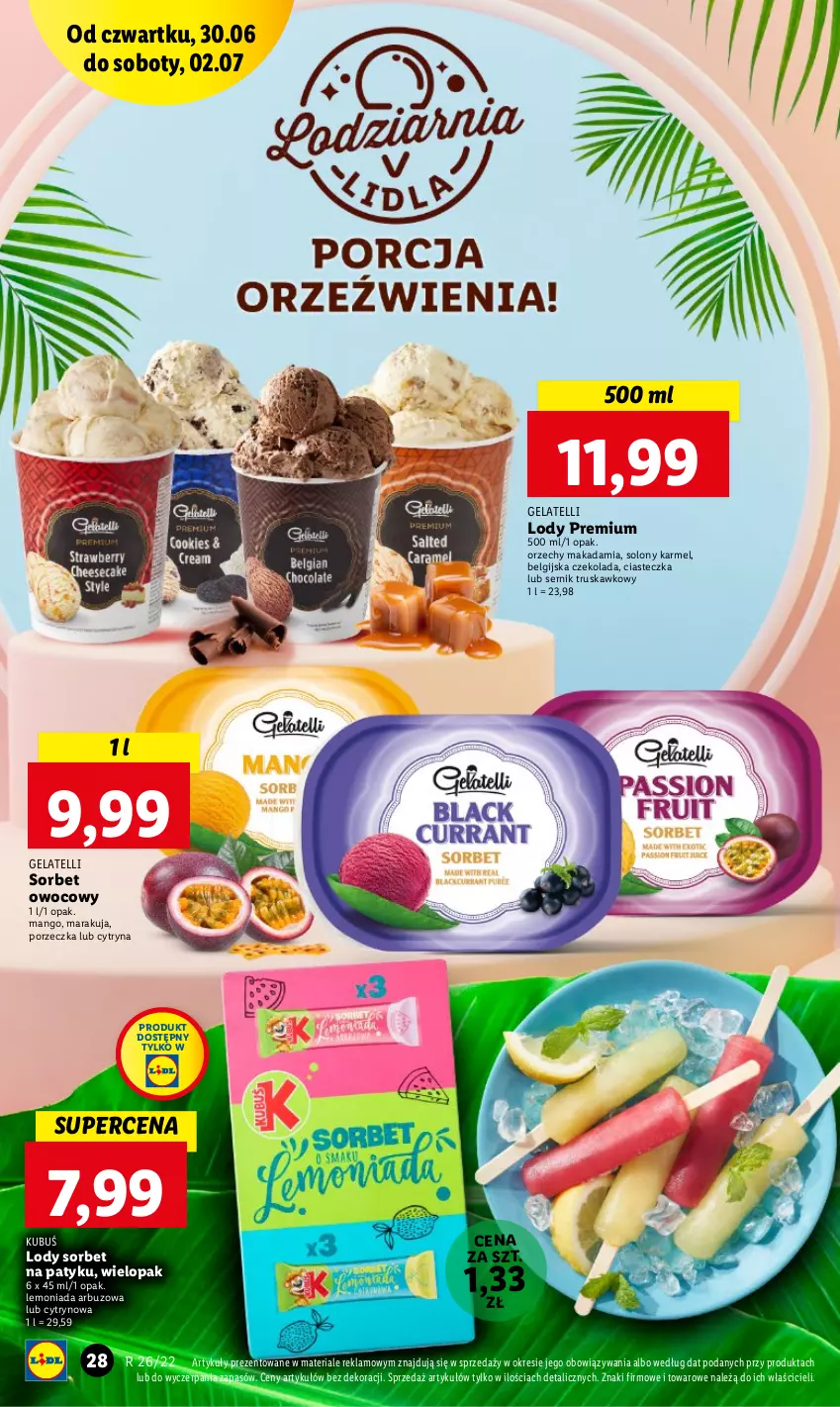 Gazetka promocyjna Lidl - GAZETKA - ważna 30.06 do 02.07.2022 - strona 28 - produkty: Arbuz, Czekolada, Kubuś, Lemoniada, LG, Lody, Mango, Por, Ser