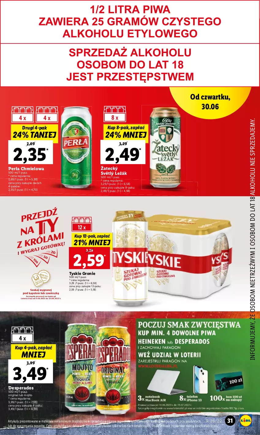 Gazetka promocyjna Lidl - GAZETKA - ważna 30.06 do 02.07.2022 - strona 31 - produkty: Desperados, Gin, Perła, Tyskie