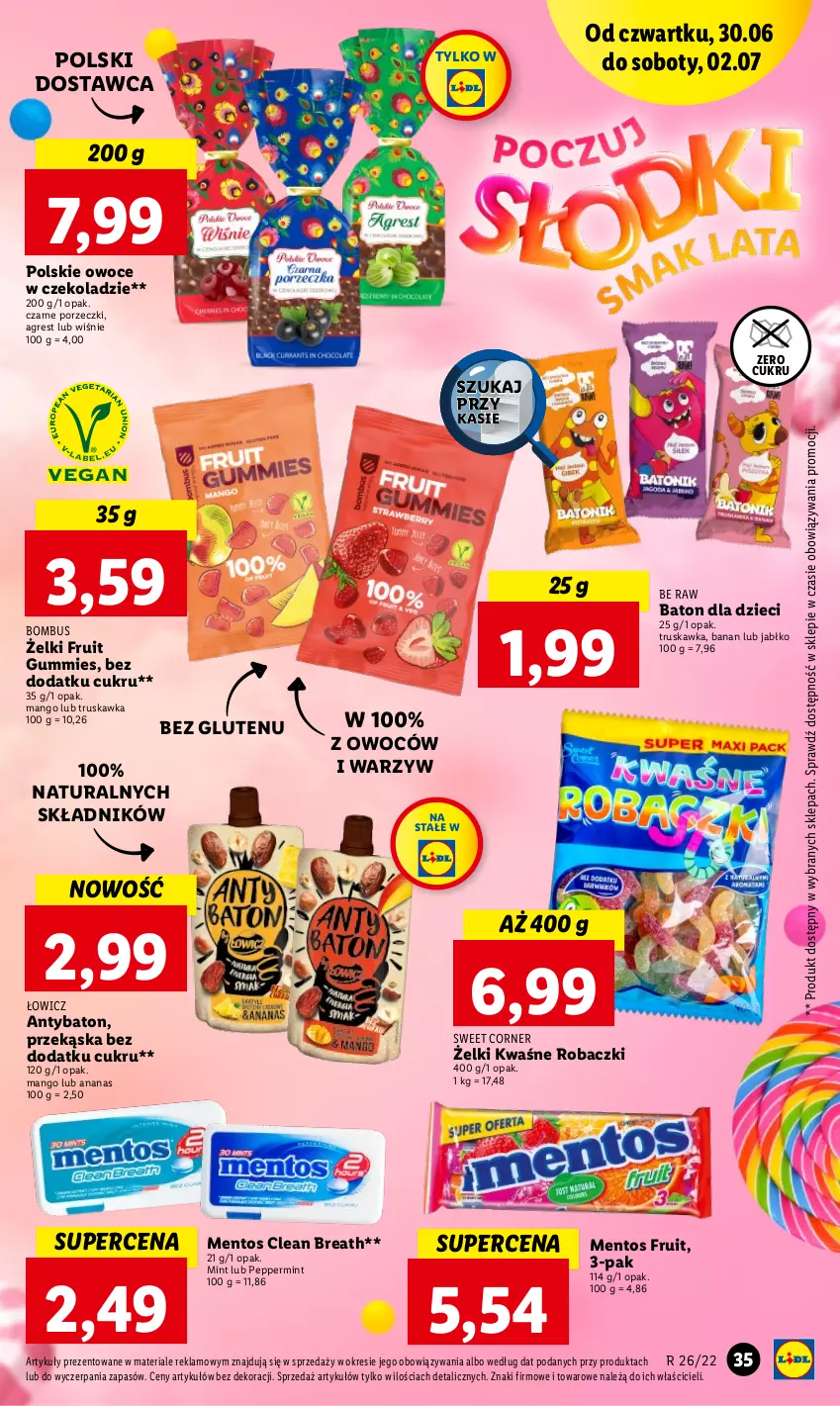 Gazetka promocyjna Lidl - GAZETKA - ważna 30.06 do 02.07.2022 - strona 35 - produkty: Ananas, Baton, Dzieci, Gres, Mango, Mentos, Owoce, Por