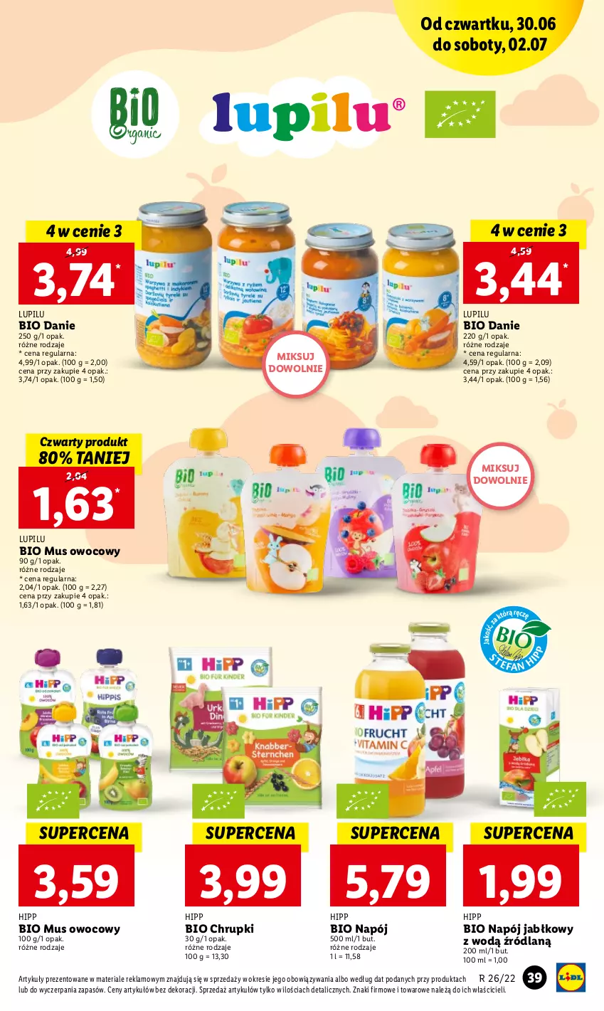 Gazetka promocyjna Lidl - GAZETKA - ważna 30.06 do 02.07.2022 - strona 39 - produkty: Chrupki, HiPP, Hipp Bio, Mus, Napój