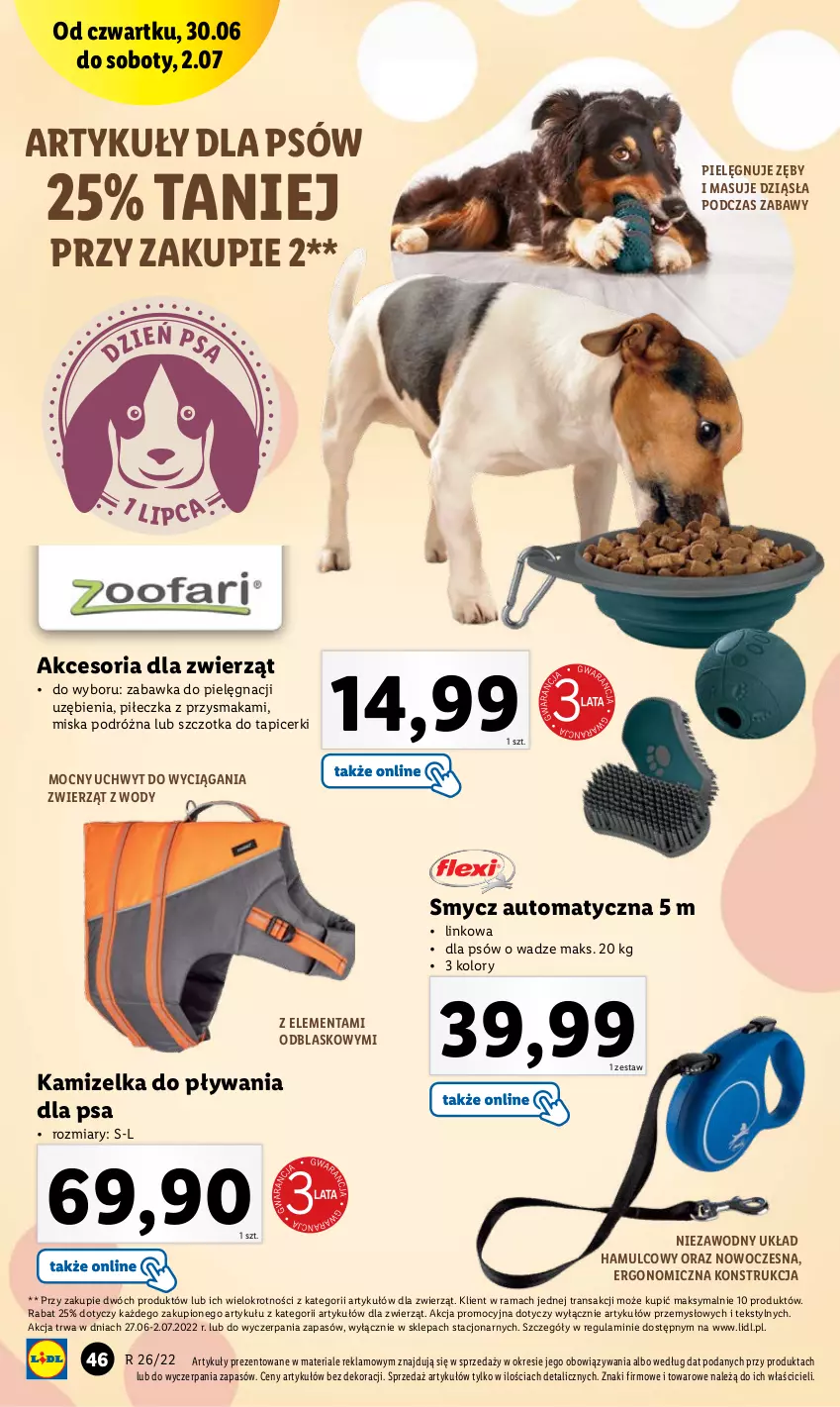 Gazetka promocyjna Lidl - GAZETKA - ważna 30.06 do 02.07.2022 - strona 46 - produkty: Kamizelka, Miska, Rama, Smycz, Szczotka, Tran, Zabawka