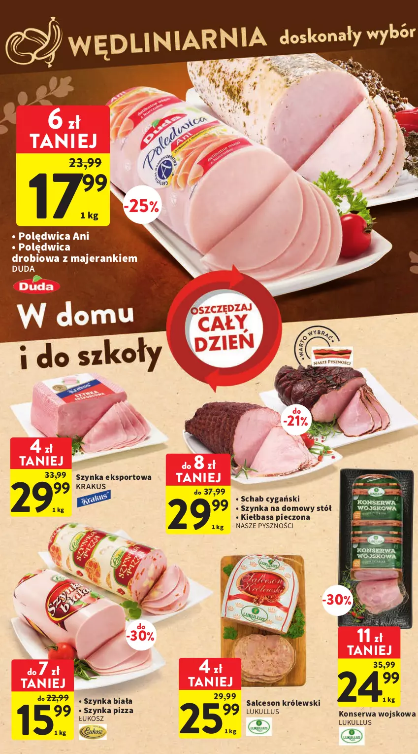 Gazetka promocyjna Intermarche - Gazetka Intermarche - ważna 23.03 do 29.03.2023 - strona 20 - produkty: Duda, Kiełbasa, Kosz, Krakus, Królewski, Piec, Pizza, Polędwica, Por, Salceson, Ser, Sport, Stół, Szynka, Szynka biała