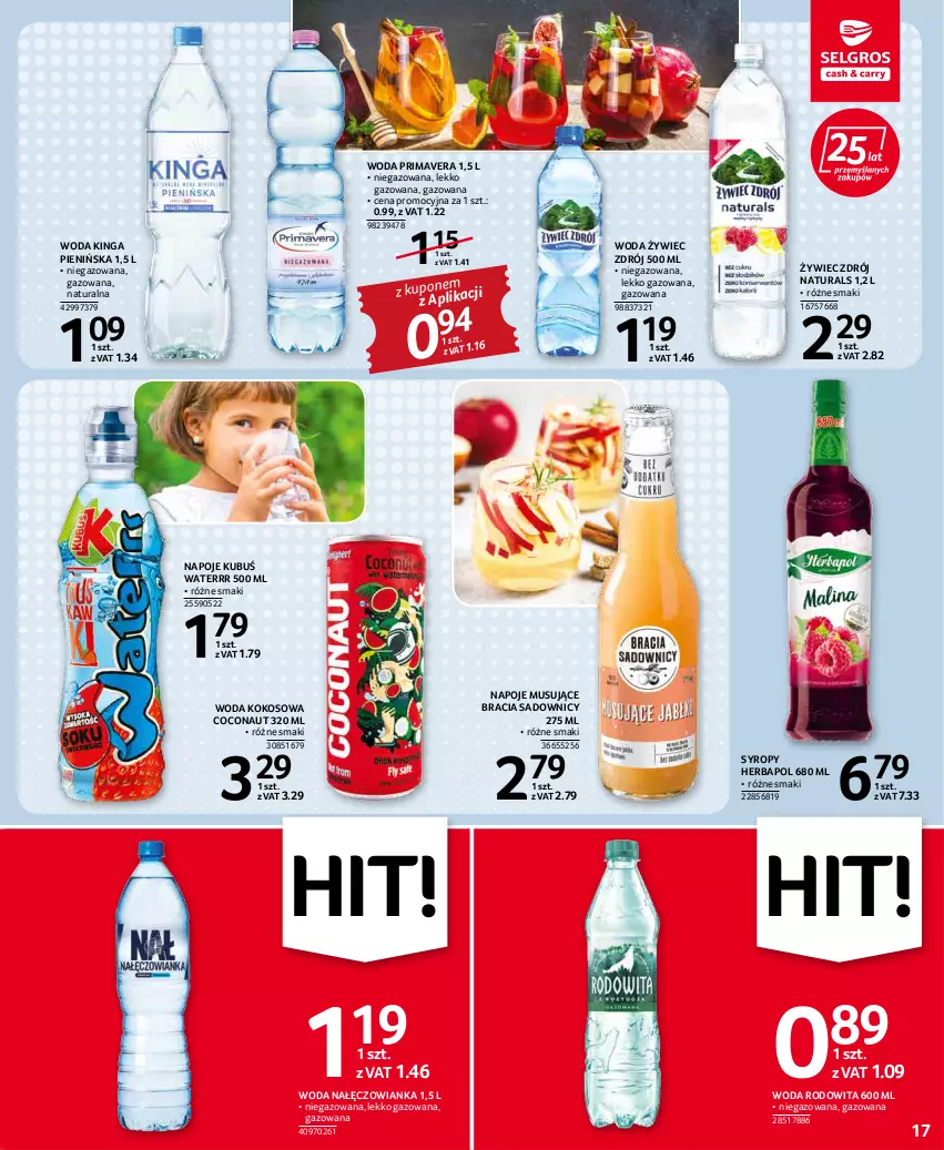 Gazetka promocyjna Selgros - Oferta spożywcza - ważna 19.04 do 04.05.2022 - strona 17 - produkty: Herbapol, Kokos, Kubuś, Kubuś Waterrr, Mus, Nałęczowianka, Napoje, Prima, Primavera, Syrop, Syropy, Woda