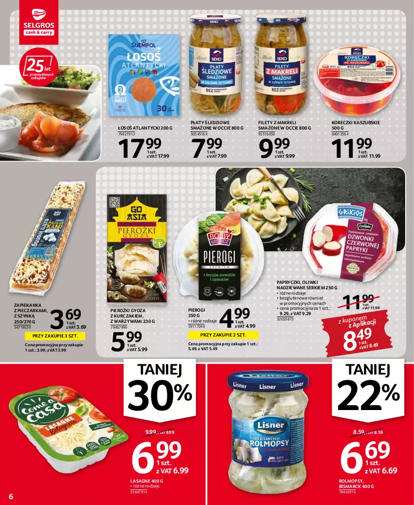 Gazetka promocyjna Selgros - Oferta spożywcza - ważna 19.04 do 04.05.2022 - strona 6 - produkty: Koreczki kaszubskie, Kurczak, Lasagne, Mop, Oliwki, Piec, Pieczarka, Pierogi, Płaty śledziowe, Ser, Warzywa, Zapiekanka