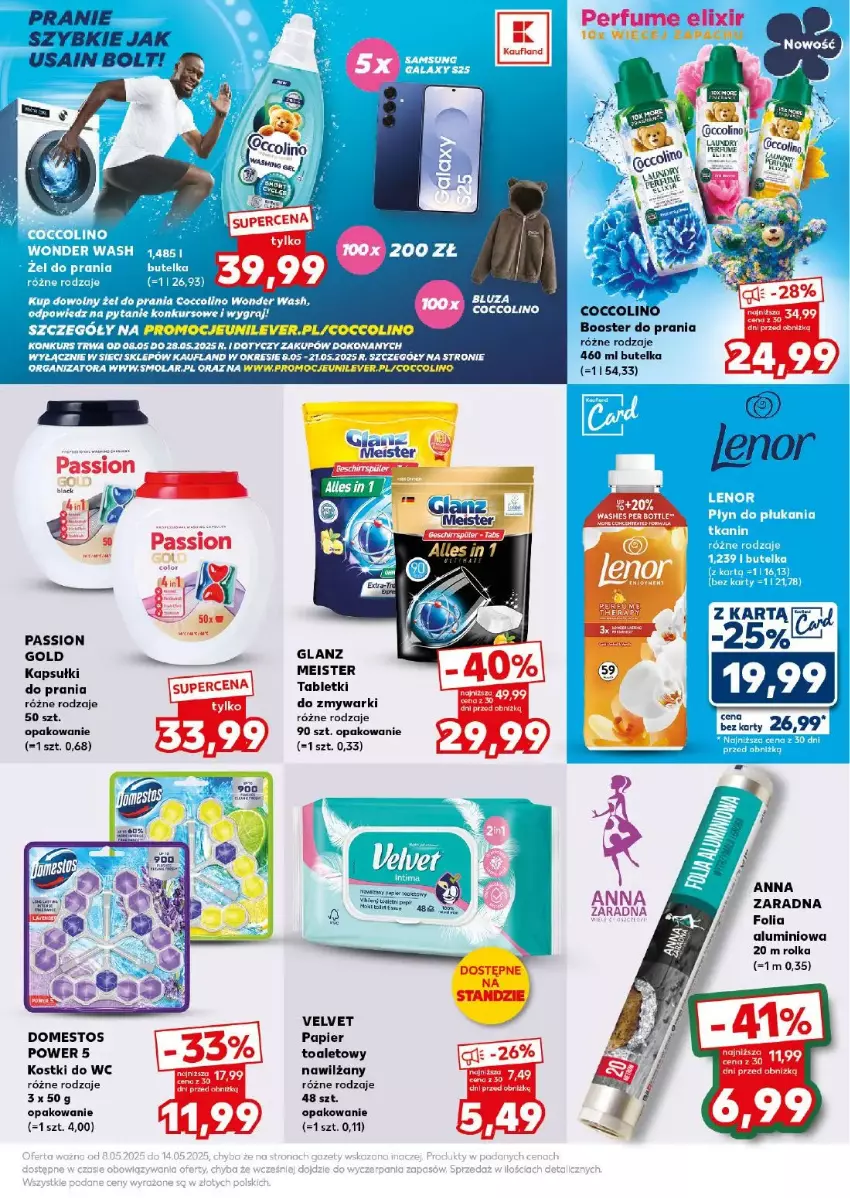 Gazetka promocyjna Kaufland - ważna 10.05 do 10.05.2025 - strona 14 - produkty: Booster, Coccolino, Domestos, Fa, Folia aluminiowa, Gra, Mola, Papier, Perfum, Płyn do płukania, Tablet, Velvet, Zmywarki