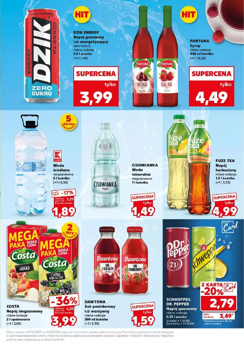Gazetka promocyjna Kaufland - ważna 10.05 do 10.05.2025 - strona 3 - produkty: Cisowianka, Dawtona, Fa, LANA, Napój, Napój gazowany, Napój niegazowany, Schweppes, Sok, Sok pomidorowy, Woda