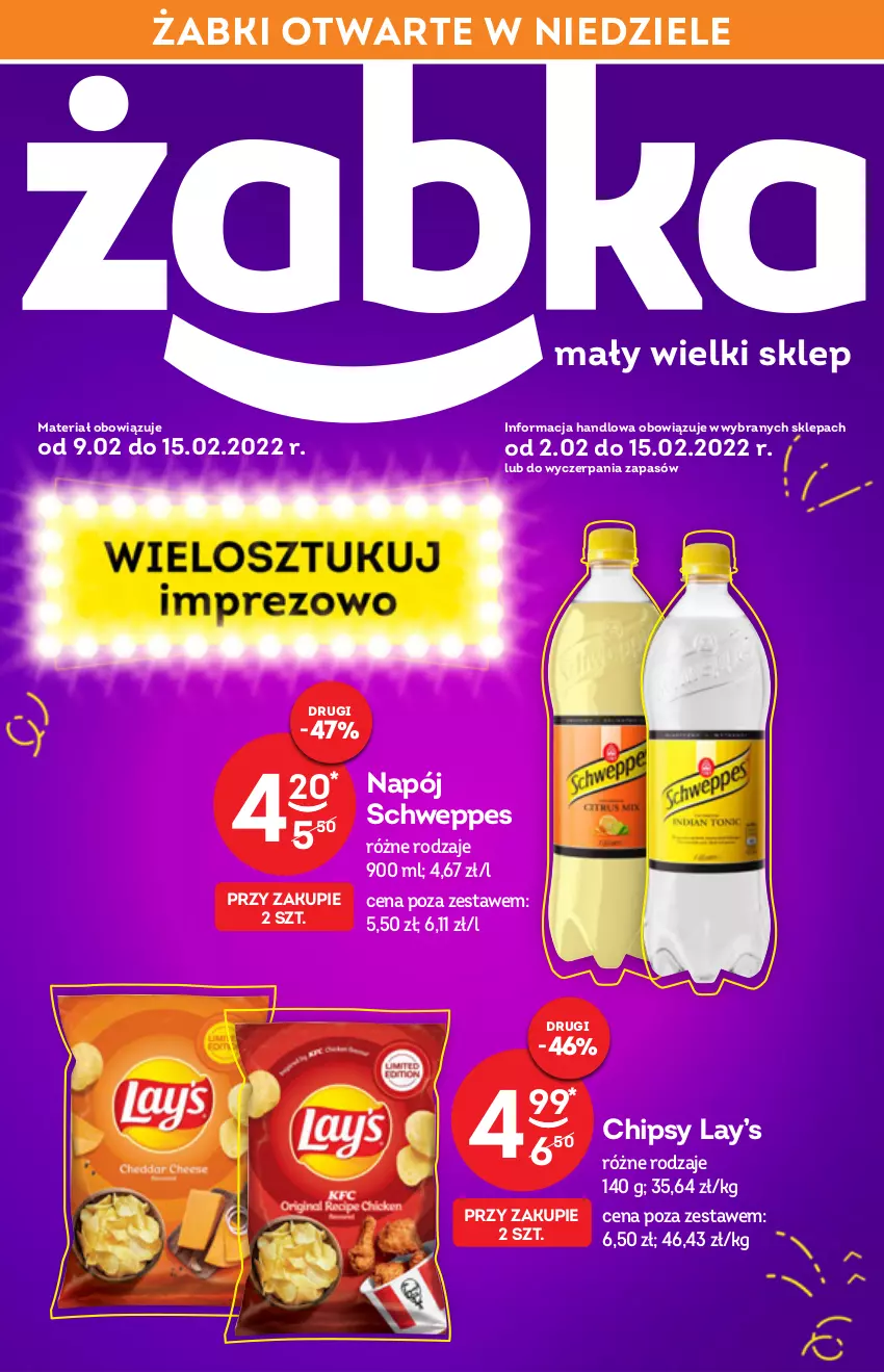 Gazetka promocyjna Żabka - ważna 09.02 do 15.02.2022 - strona 1 - produkty: Chipsy, Lay’s, Napój, Schweppes