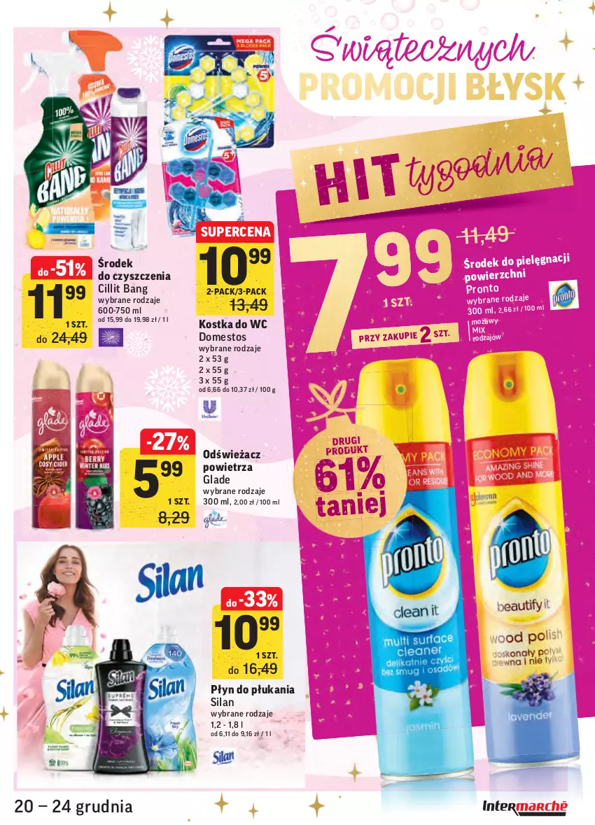 Gazetka promocyjna Intermarche - Boże narodzenie - ważna 20.12 do 24.12.2021 - strona 43 - produkty: Cillit Bang, Domestos, Kostka do wc, Odświeżacz powietrza, Płyn do płukania, Pronto, Silan