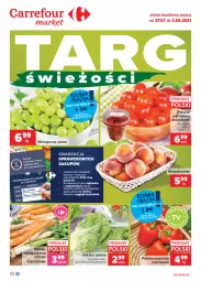 Gazetka promocyjna Carrefour - Gazetka Targi świeżości - Gazetka - ważna od 02.08 do 02.08.2021 - strona 1 - produkty: Papryka czerwona, Papryka, Sałat, Winogrona, Brzoskwinie, Wino, Pomidory