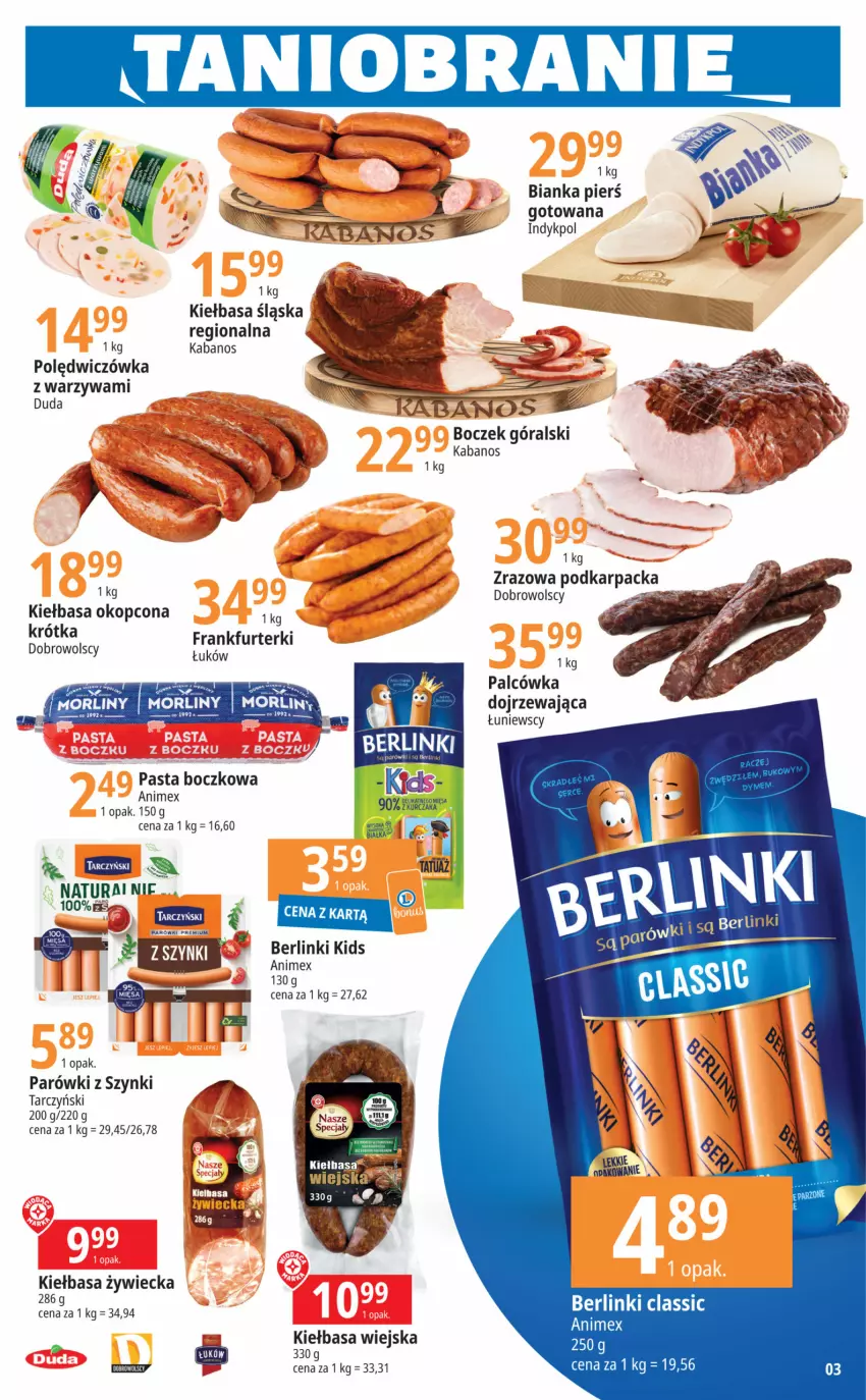 Gazetka promocyjna E Leclerc - ważna 12.09 do 23.09.2023 - strona 3 - produkty: Berlinki, Bianka, Boczek, Frankfurterki, Kabanos, Karp, Kiełbasa, Kiełbasa śląska, Kiełbasa wiejska, Parówki, Parówki z szynki, Tarczyński, Warzywa