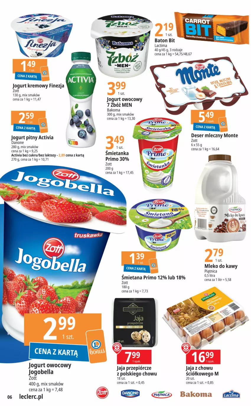 Gazetka promocyjna E Leclerc - ważna 12.09 do 23.09.2023 - strona 6 - produkty: Activia, Bakoma, Baton, Bell, Bella, Danone, Jaja, Jogobella, Jogurt, Jogurt owocowy, Jogurt pitny, Mleko, Monte, Piątnica, Ser, Zott